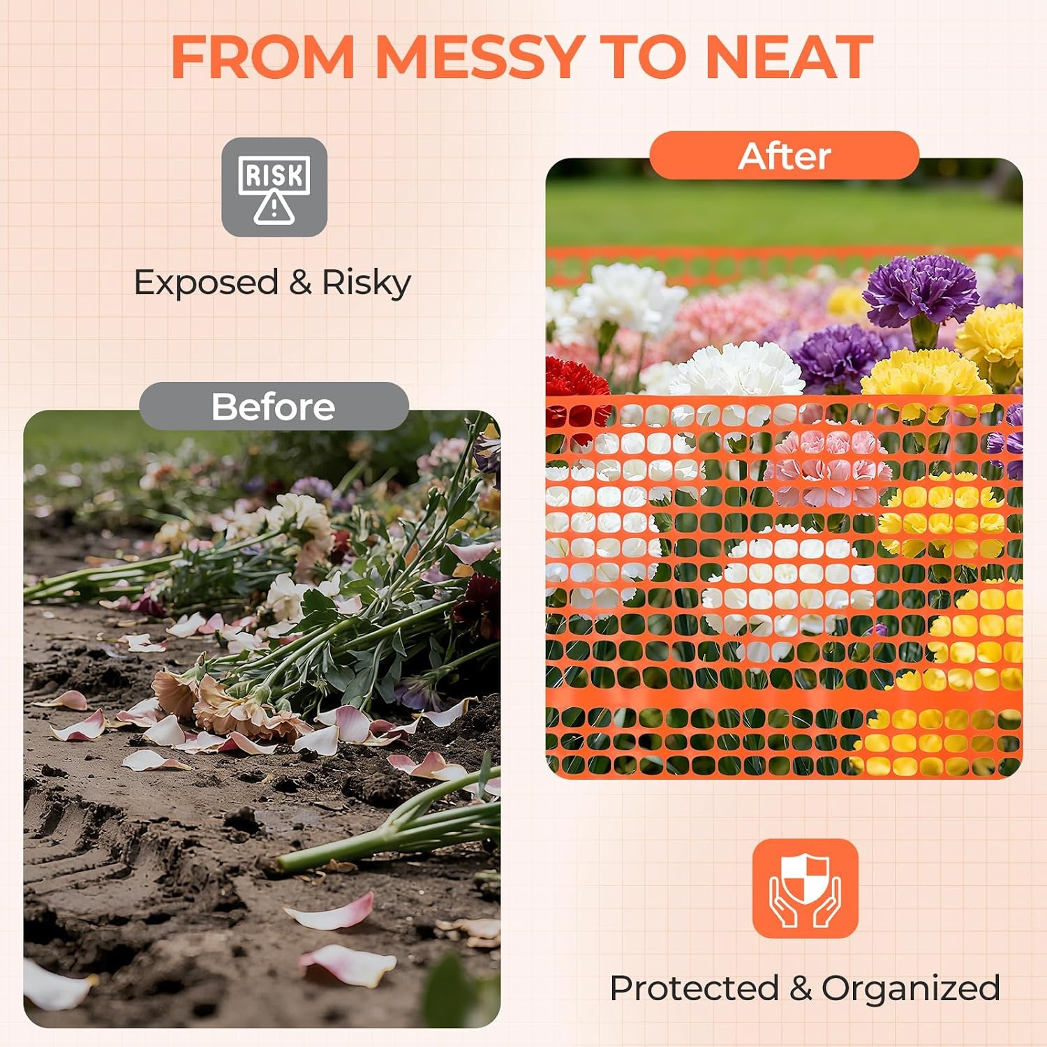 image:imageOhuhu Plastic Garden Fence Safety Fence 4x100107LB Reusable Netting Plastic Mesh Fence Roll Temporary Fencing for Animal Barrier Construction Snow Fence Poultry Rabbits Chicken Dogs DeerOrange