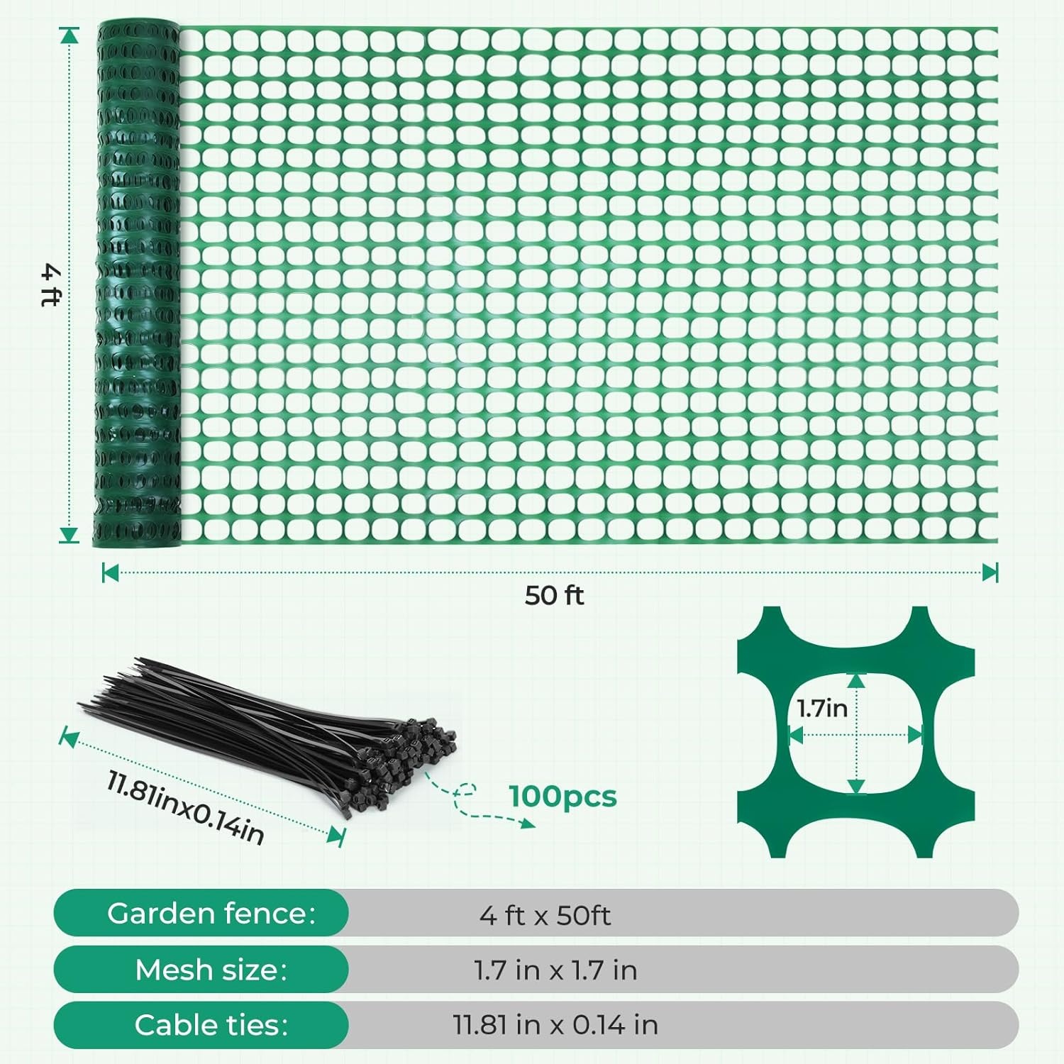 image:imageOhuhu Plastic Garden Fence Safety Fence 4x100107LB Reusable Netting Plastic Mesh Fence Roll Temporary Fencing for Animal Barrier Construction Snow Fence Poultry Rabbits Chicken Dogs DeerGreen