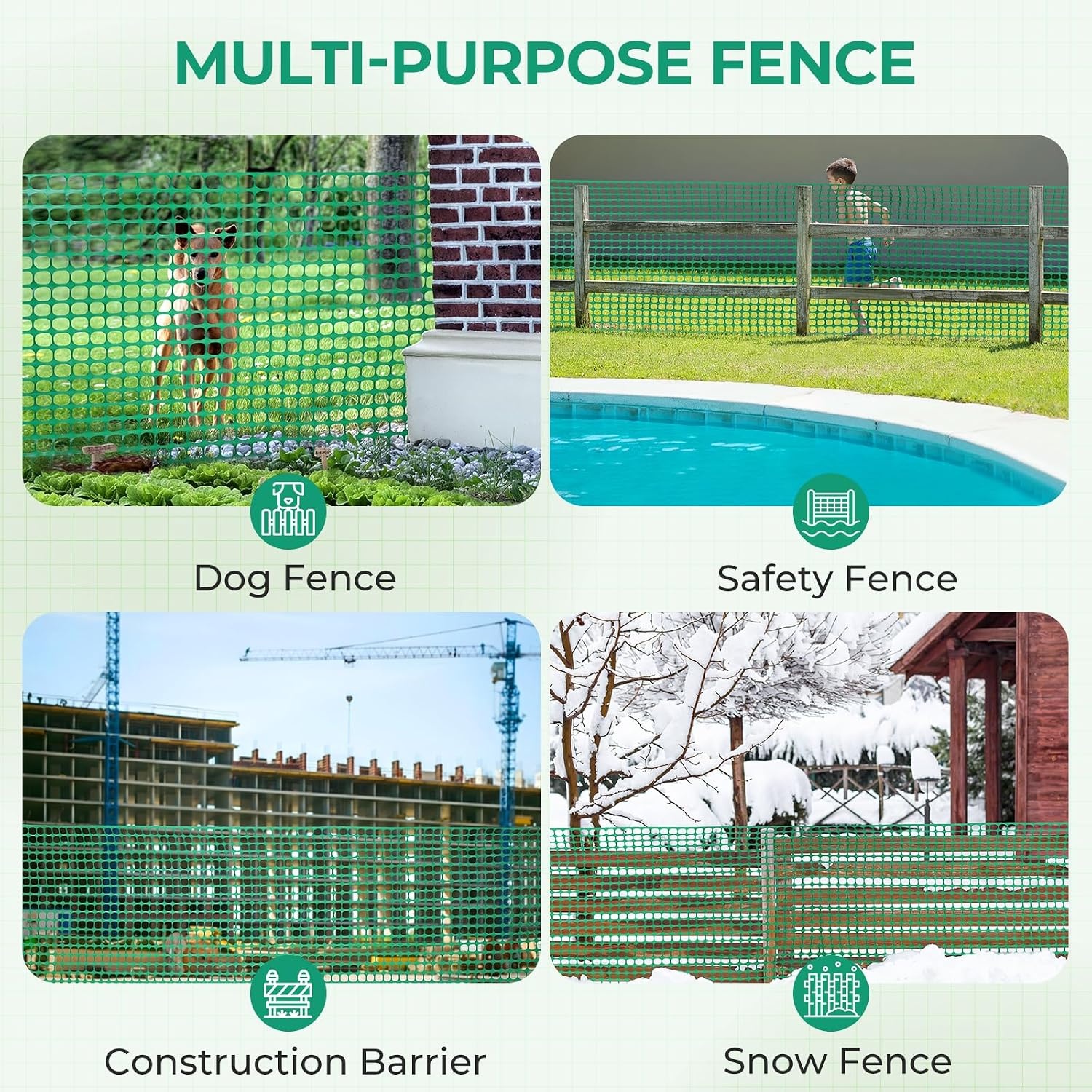 image:imageOhuhu Plastic Garden Fence Safety Fence 4x100107LB Reusable Netting Plastic Mesh Fence Roll Temporary Fencing for Animal Barrier Construction Snow Fence Poultry Rabbits Chicken Dogs DeerGreen