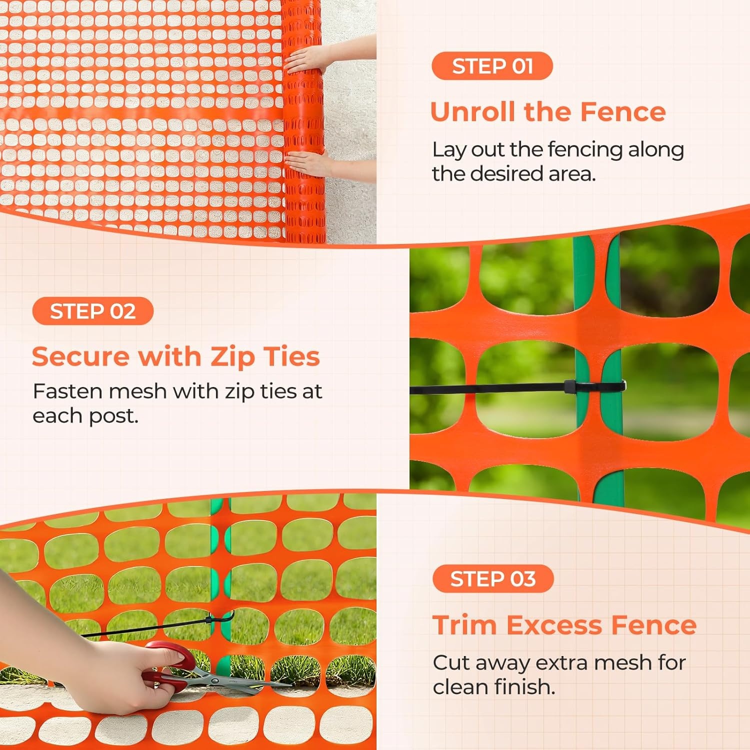 image:imageOhuhu Plastic Garden Fence Safety Fence 4x100107LB Reusable Netting Plastic Mesh Fence Roll Temporary Fencing for Animal Barrier Construction Snow Fence Poultry Rabbits Chicken Dogs DeerOrange