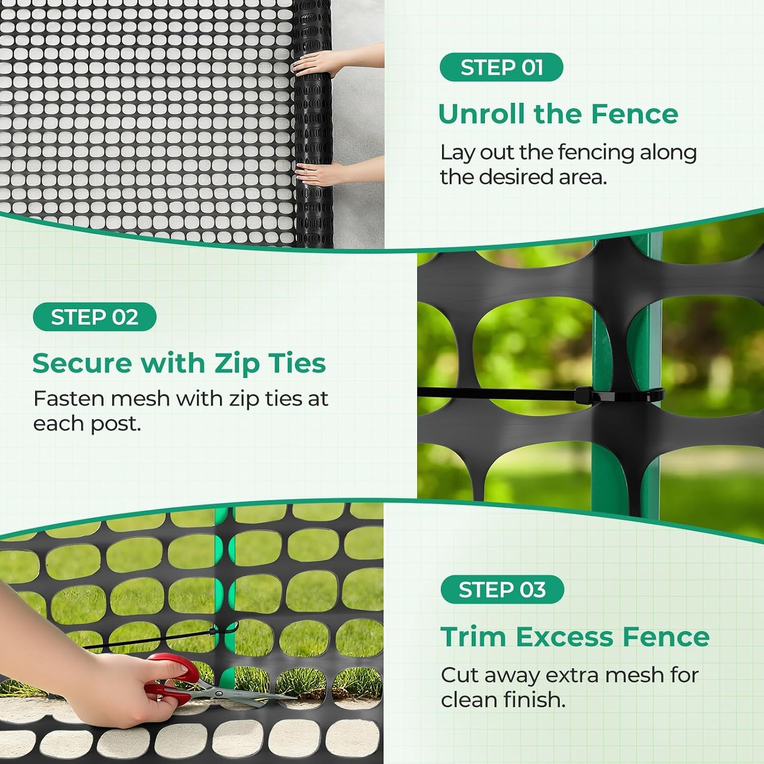 image:imageOhuhu Plastic Garden Fence Safety Fence 4x100107LB Reusable Netting Plastic Mesh Fence Roll Temporary Fencing for Animal Barrier Construction Snow Fence Poultry Rabbits Chicken Dogs DeerBlack