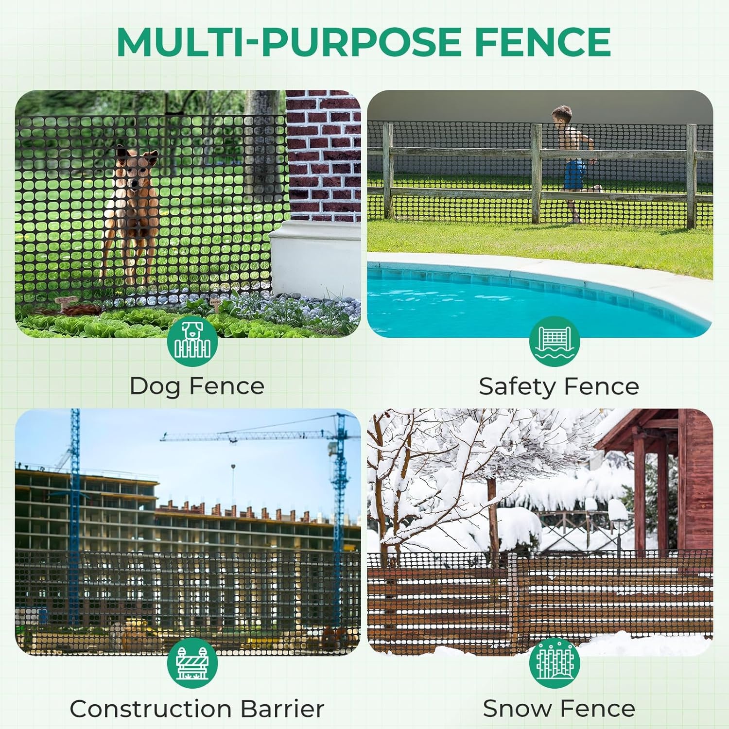 image:imageOhuhu Plastic Garden Fence Safety Fence 4x100107LB Reusable Netting Plastic Mesh Fence Roll Temporary Fencing for Animal Barrier Construction Snow Fence Poultry Rabbits Chicken Dogs DeerBlack