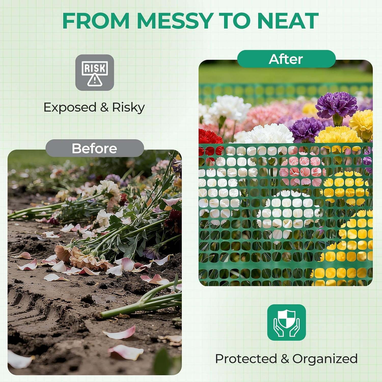 image:imageOhuhu Plastic Garden Fence Safety Fence 4x5075 LB Reusable Netting Plastic Mesh Fence Roll Temporary Fencing for Animal Barrier Construction Snow Fence Poultry Rabbits Chicken Dogs Deer