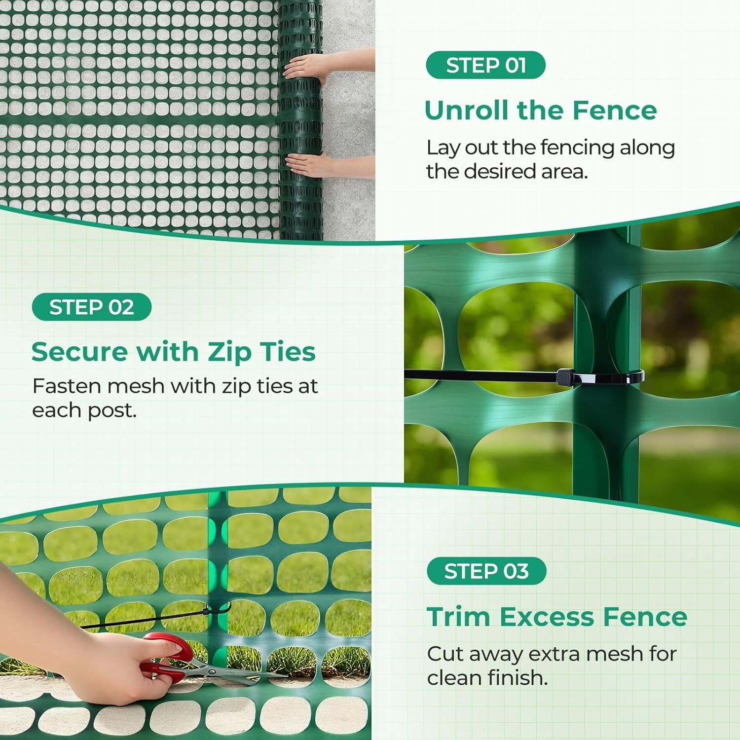 image:imageOhuhu Plastic Garden Fence Safety Fence 4x5075 LB Reusable Netting Plastic Mesh Fence Roll Temporary Fencing for Animal Barrier Construction Snow Fence Poultry Rabbits Chicken Dogs Deer
