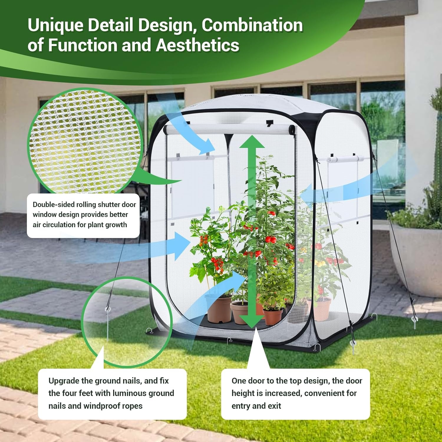image:imageOhuhu Pop Up Greenhouse for Outdoors Portable Walkin Mini Green House with Removable PE Mat amp Mesh Window Fast Setup GreenHouses for Indoor Outside Protecting Plant from Cold Frost amp BirdsWhite