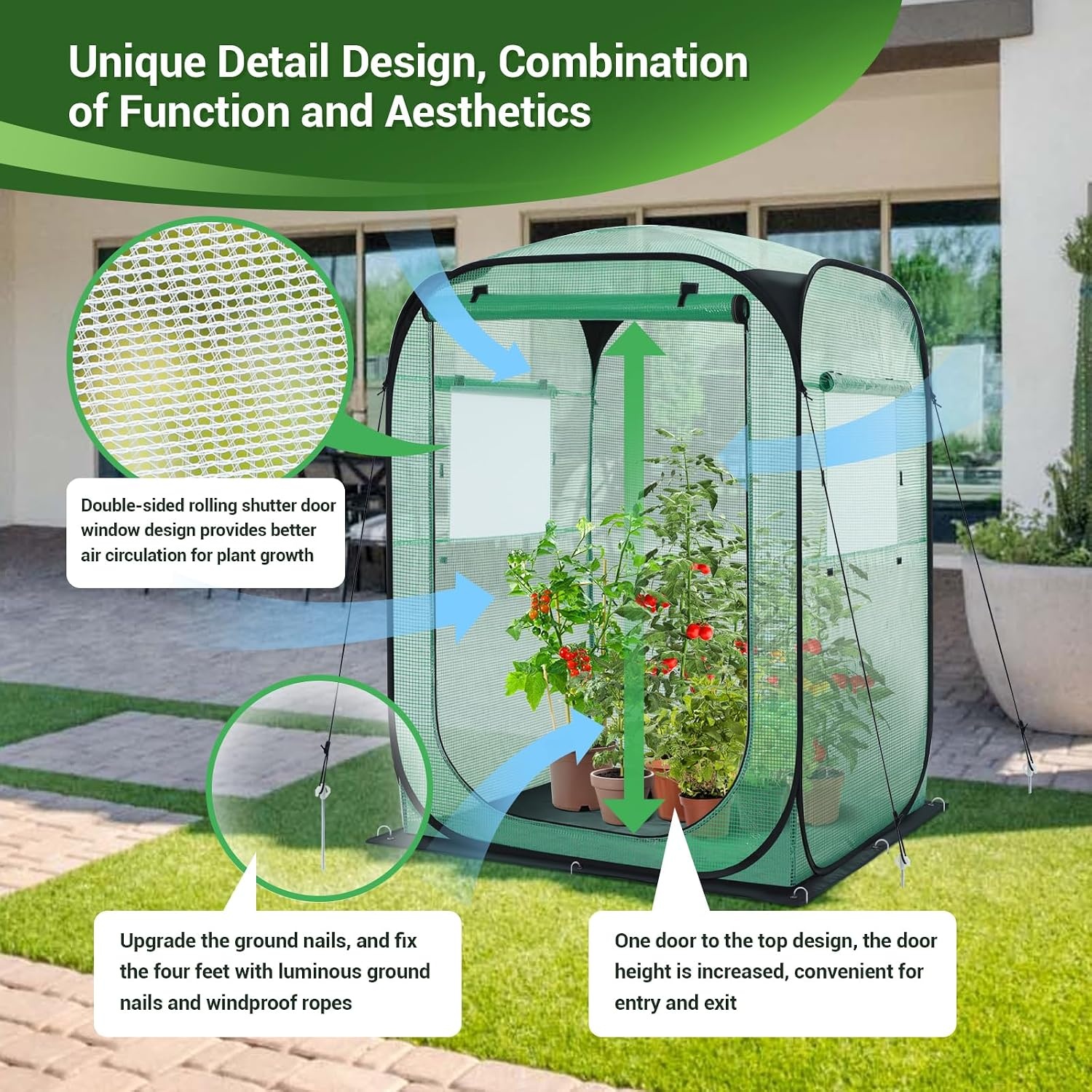 image:imageOhuhu Pop Up Greenhouse for Outdoors Portable Walkin Mini Green House with Removable PE Mat amp Mesh Window Fast Setup GreenHouses for Indoor Outside Protecting Plant from Cold Frost amp BirdsGreen