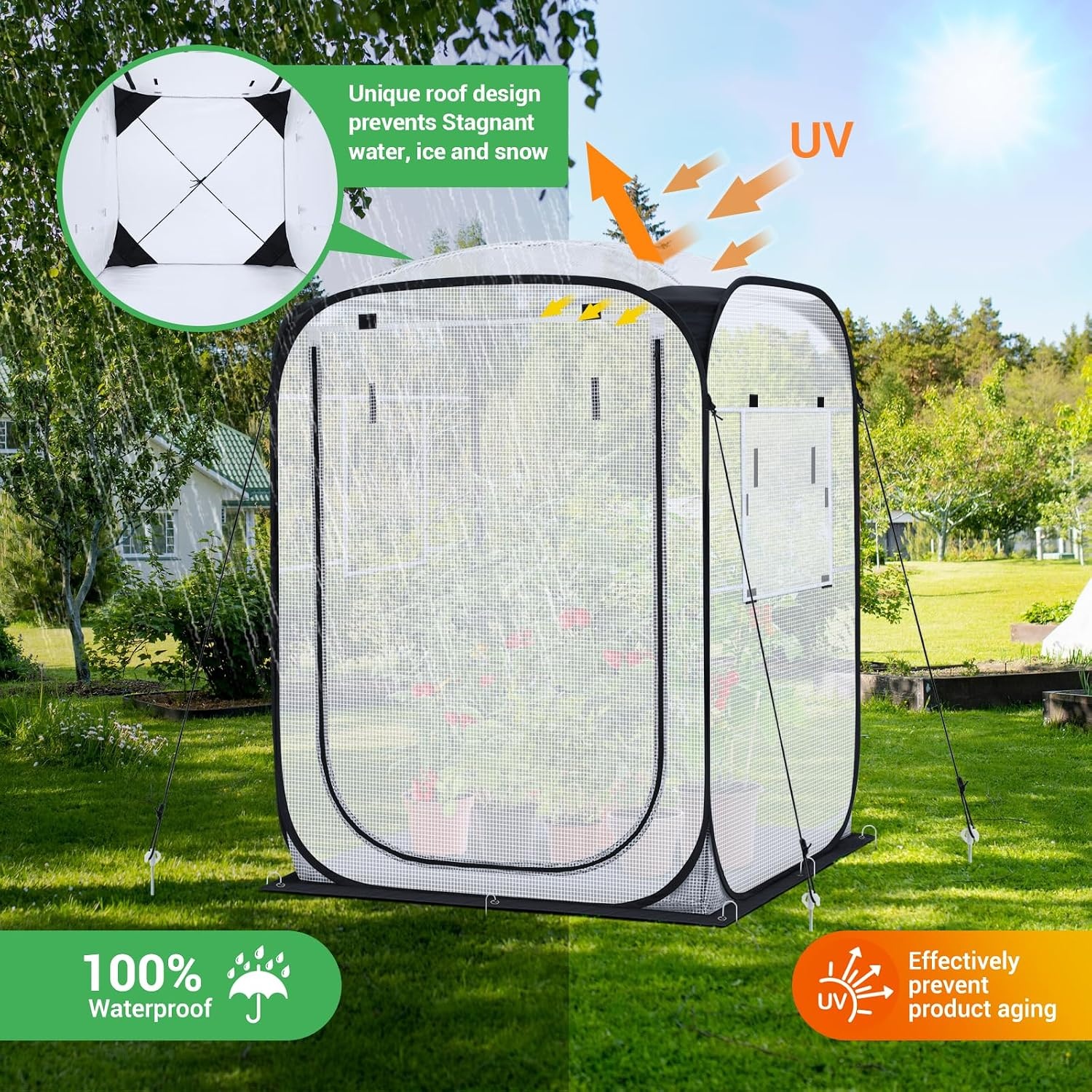 image:imageOhuhu Pop Up Greenhouse for Outdoors Portable Walkin Mini Green House with Removable PE Mat amp Mesh Window Fast Setup GreenHouses for Indoor Outside Protecting Plant from Cold Frost amp BirdsWhite