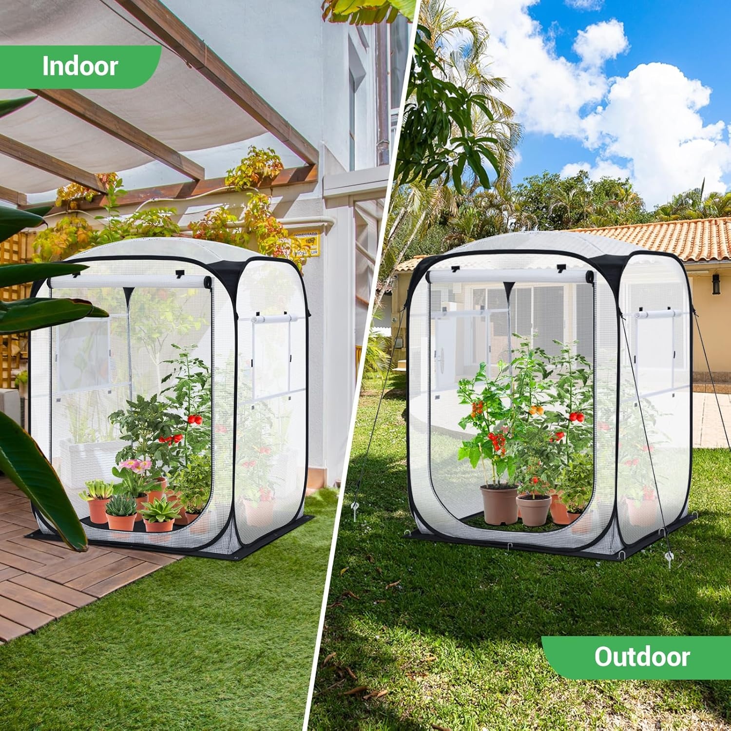 image:imageOhuhu Pop Up Greenhouse for Outdoors Portable Walkin Mini Green House with Removable PE Mat amp Mesh Window Fast Setup GreenHouses for Indoor Outside Protecting Plant from Cold Frost amp BirdsWhite