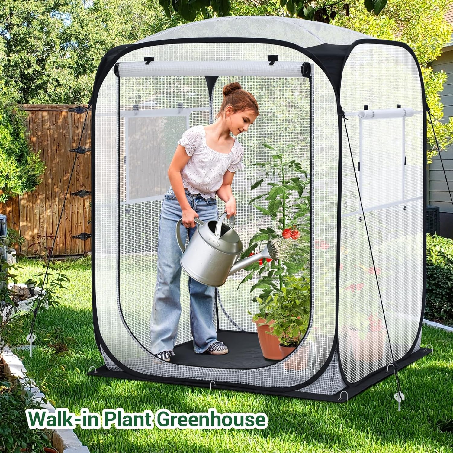 image:imageOhuhu Pop Up Greenhouse for Outdoors Portable Walkin Mini Green House with Removable PE Mat amp Mesh Window Fast Setup GreenHouses for Indoor Outside Protecting Plant from Cold Frost amp BirdsWhite