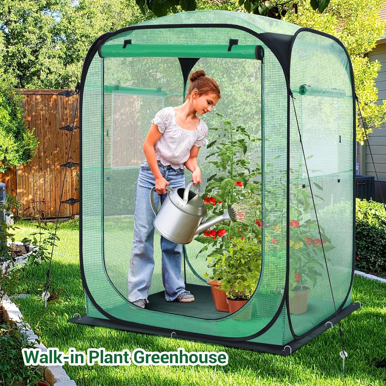 image:imageOhuhu Pop Up Greenhouse for Outdoors Portable Walkin Mini Green House with Removable PE Mat amp Mesh Window Fast Setup GreenHouses for Indoor Outside Protecting Plant from Cold Frost amp BirdsGreen