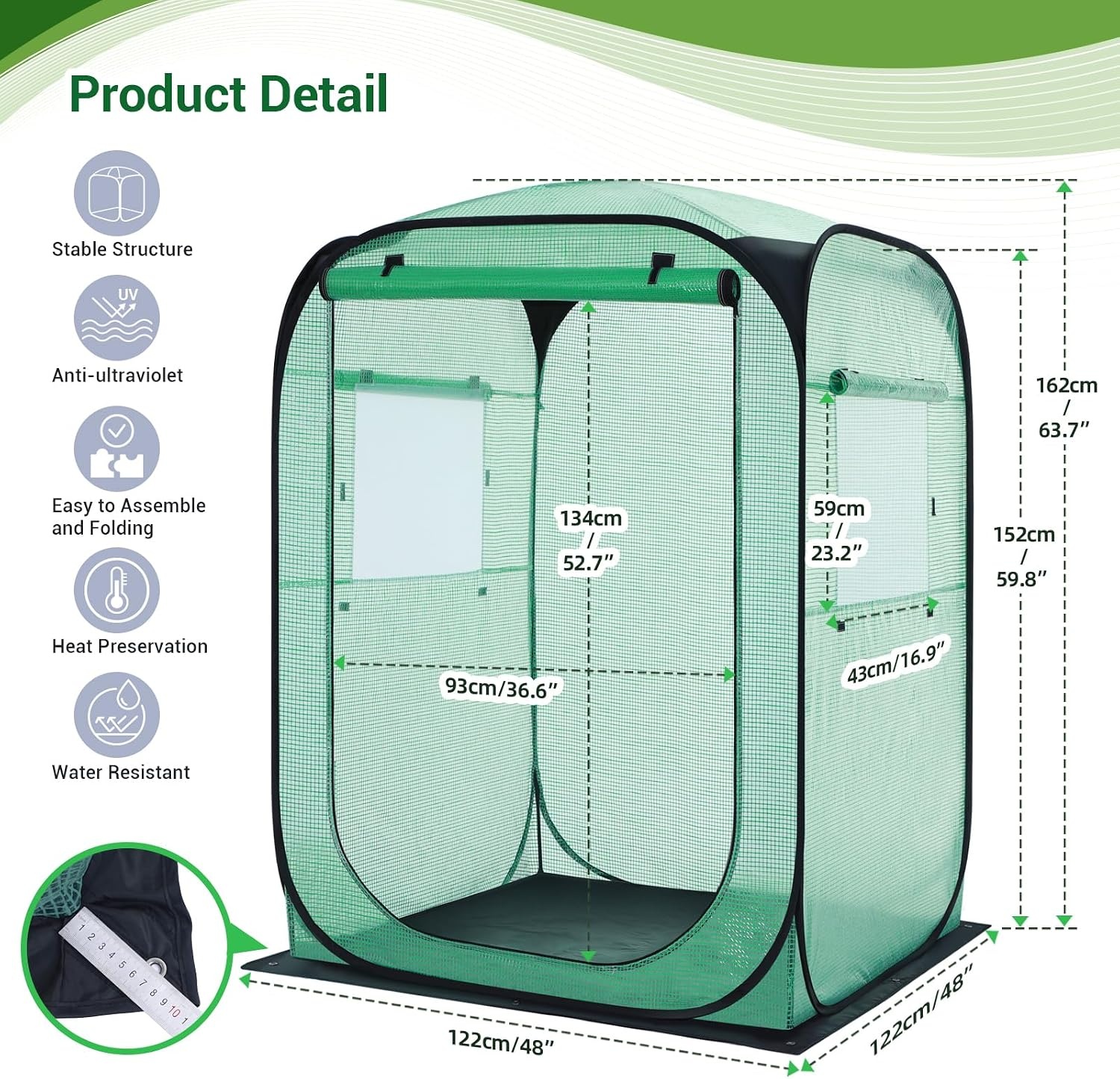 image:imageOhuhu Pop Up Greenhouse for Outdoors Portable Walkin Mini Green House with Removable PE Mat amp Mesh Window Fast Setup GreenHouses for Indoor Outside Protecting Plant from Cold Frost amp BirdsGreen