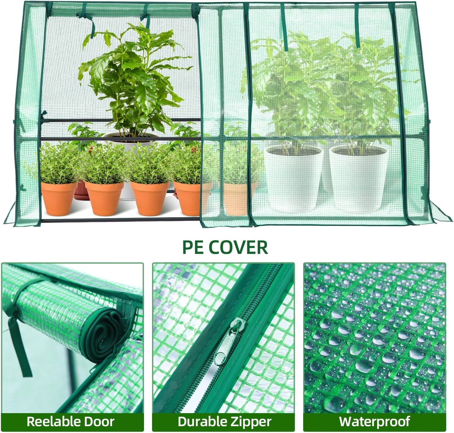 image:imageOhuhu Portable Mini Greenhouse 71x36x36 Greenhouses for Outdoors with Dual Large Zipper Doors amp Ground Stakes Waterproof amp UV Protected Plastic Green House for Outside Garden Patio BackyardGreen