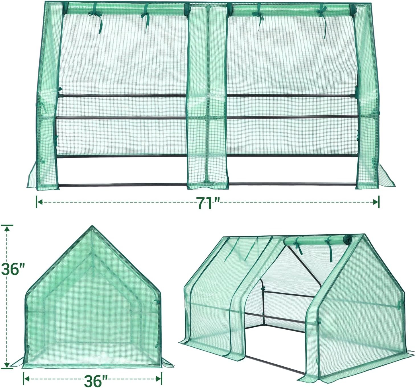 image:imageOhuhu Portable Mini Greenhouse 71x36x36 Greenhouses for Outdoors with Dual Large Zipper Doors amp Ground Stakes Waterproof amp UV Protected Plastic Green House for Outside Garden Patio BackyardGreen