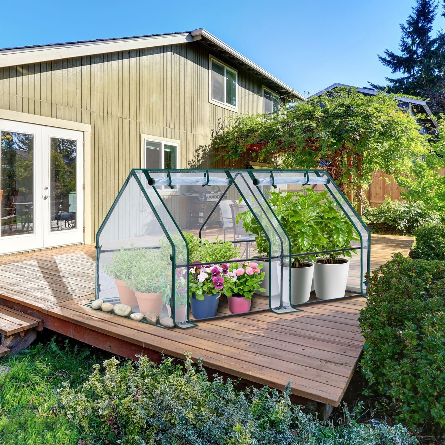 image:imageOhuhu Portable Mini Greenhouse 71x36x36 Greenhouses for Outdoors with Dual Large Zipper Doors amp Ground Stakes Waterproof amp UV Protected Plastic Green House for Outside Garden Patio BackyardClear