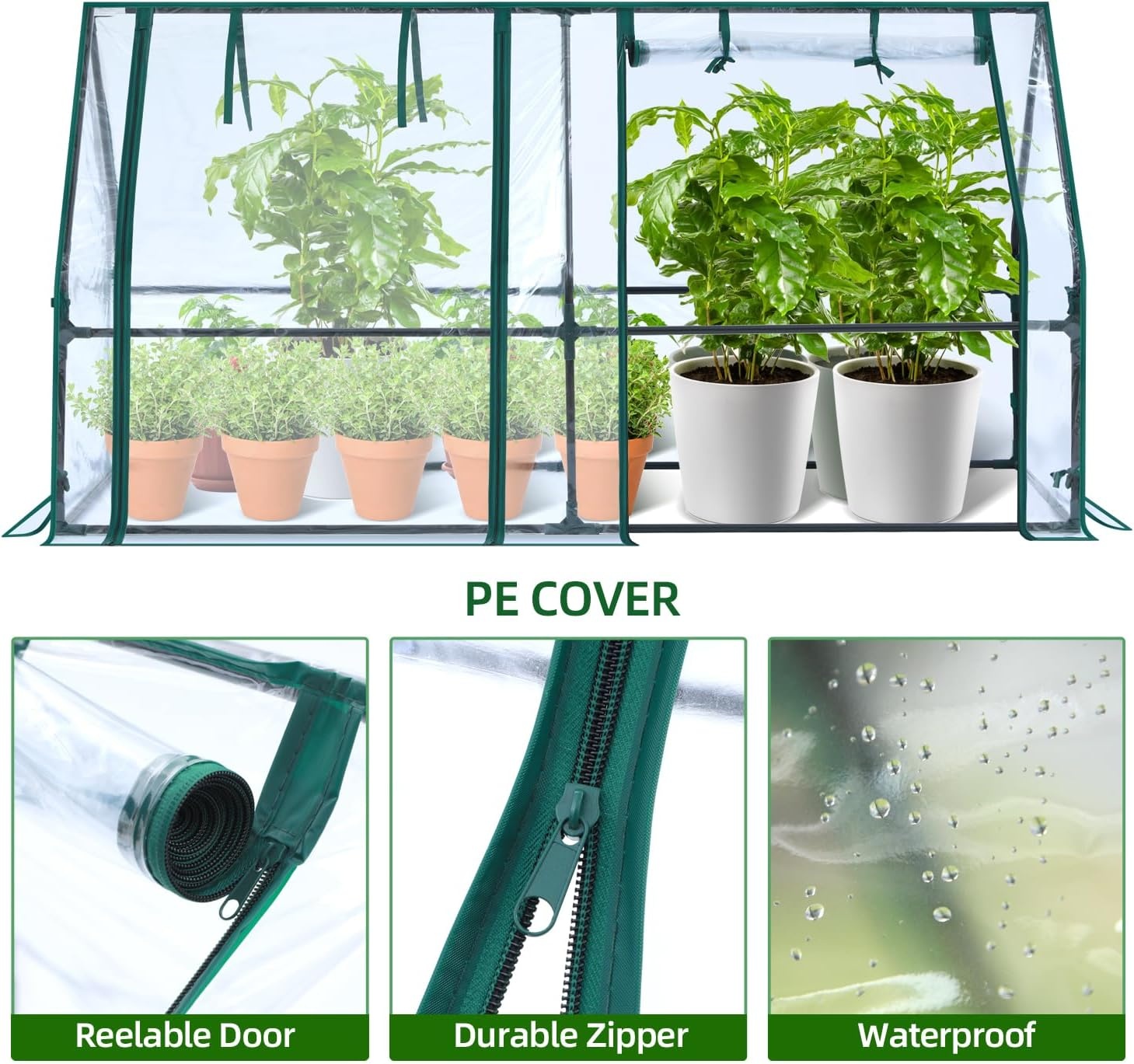 image:imageOhuhu Portable Mini Greenhouse 71x36x36 Greenhouses for Outdoors with Dual Large Zipper Doors amp Ground Stakes Waterproof amp UV Protected Plastic Green House for Outside Garden Patio BackyardClear