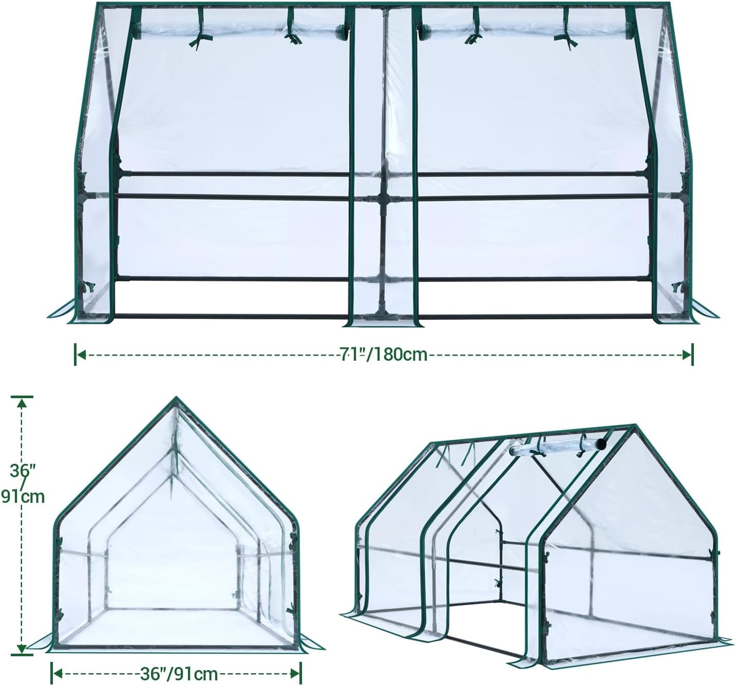 image:imageOhuhu Portable Mini Greenhouse 71x36x36 Greenhouses for Outdoors with Dual Large Zipper Doors amp Ground Stakes Waterproof amp UV Protected Plastic Green House for Outside Garden Patio BackyardClear