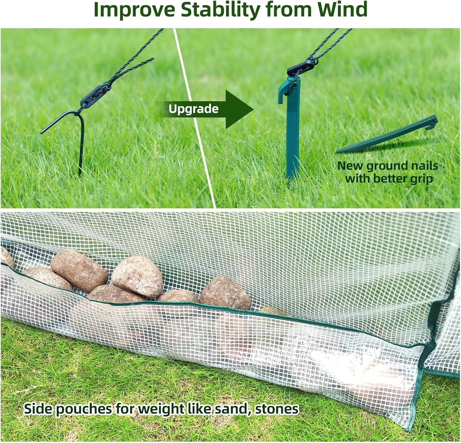 image:imageOhuhu Portable Tunnel Greenhouse Outdoor Heavy Duty Small Walk in Green House with Mesh Windows Reinforced Metal Base Durable Plastic PE Cover for Outside Free Tool to Install 59x59x66 FTWhite