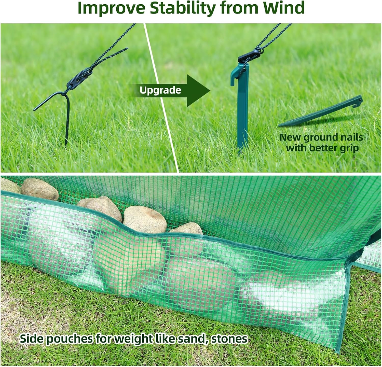 image:imageOhuhu Portable Tunnel Greenhouse Outdoor Heavy Duty Small Walk in Green House with Mesh Windows Reinforced Metal Base Durable Plastic PE Cover for Outside Free Tool to Install 59x59x66 FTGreen