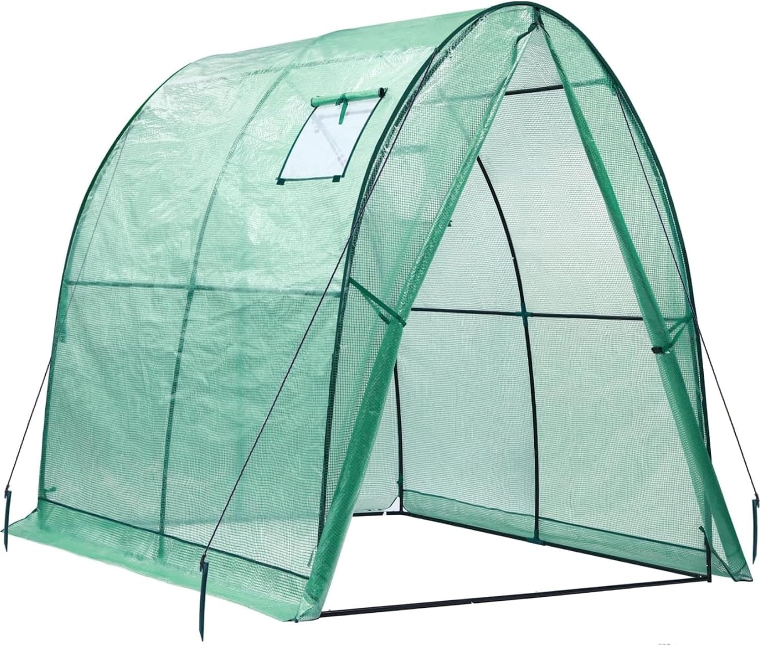 image:imageOhuhu Portable Tunnel Greenhouse Outdoor Heavy Duty Small Walk in Green House with Mesh Windows Reinforced Metal Base Durable Plastic PE Cover for Outside Free Tool to Install 59x59x66 FTGreen
