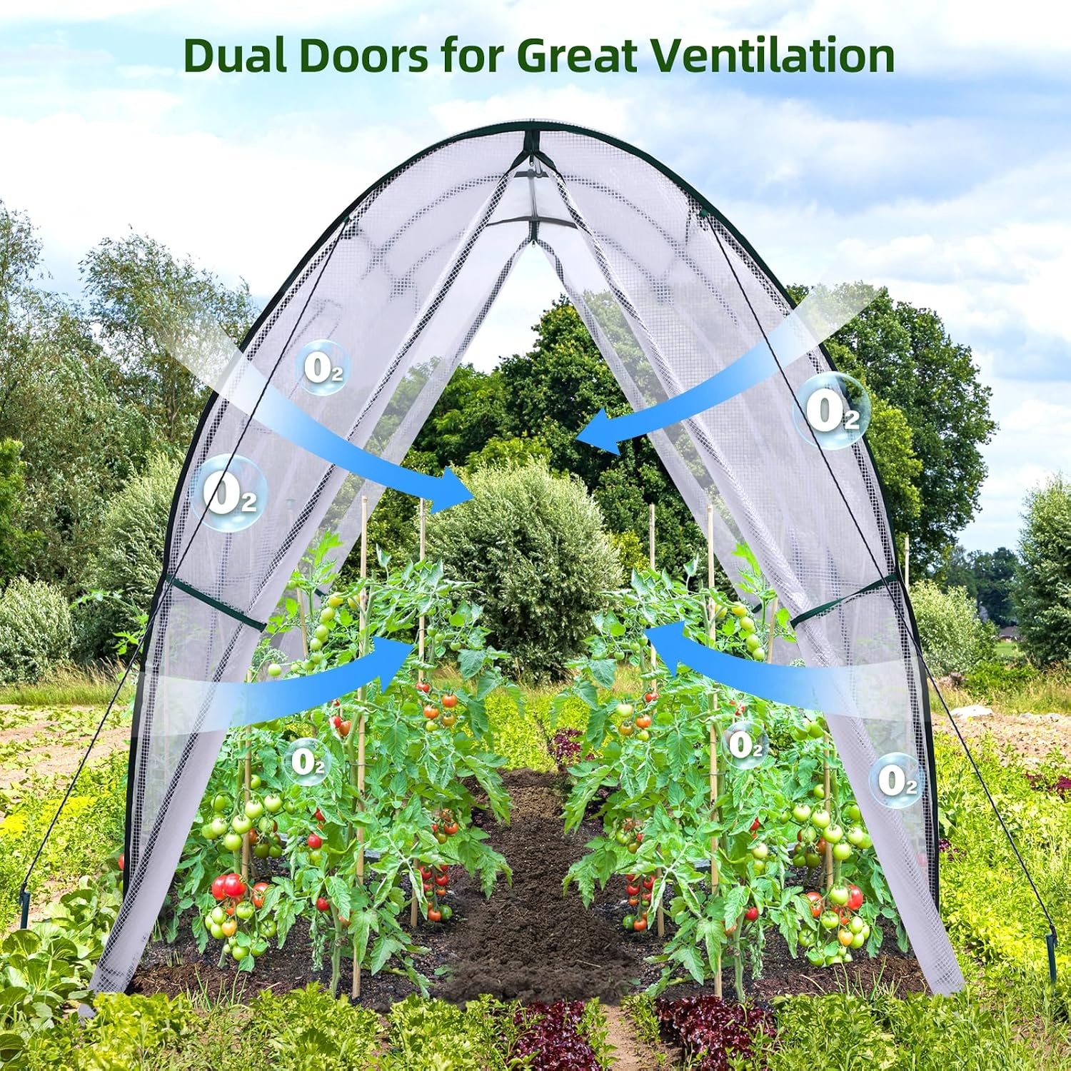 image:imageOhuhu Portable Tunnel Greenhouse Outdoor Heavy Duty Small Walk in Green House with Mesh Windows Reinforced Metal Base Durable Plastic PE Cover for Outside Free Tool to Install 59x59x66 FTWhite