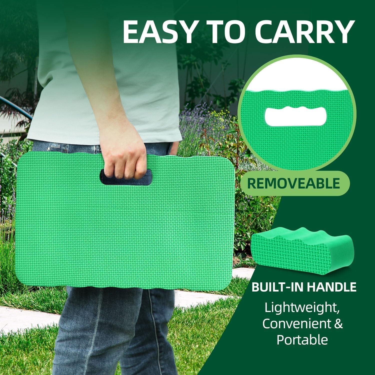image:imageOhuhu Premium Thick Kneeling Pad 2Pack Large Comfortable Gardening Knee Mat with 2 Different Surfaces Extra Thick Knee Cushion Kneeler for Gardening Work Baby Bath ExerciseGreen