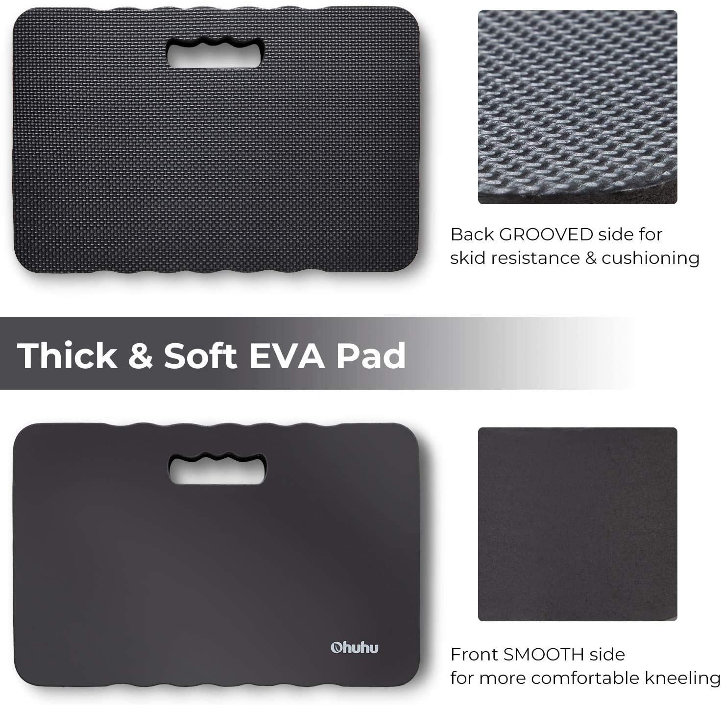 image:imageOhuhu Premium Thick Kneeling Pad 2Pack Large Comfortable Gardening Knee Mat with 2 Different Surfaces Extra Thick Knee Cushion Kneeler for Gardening Work Baby Praying Gifts for Women Men SeniorsBlack