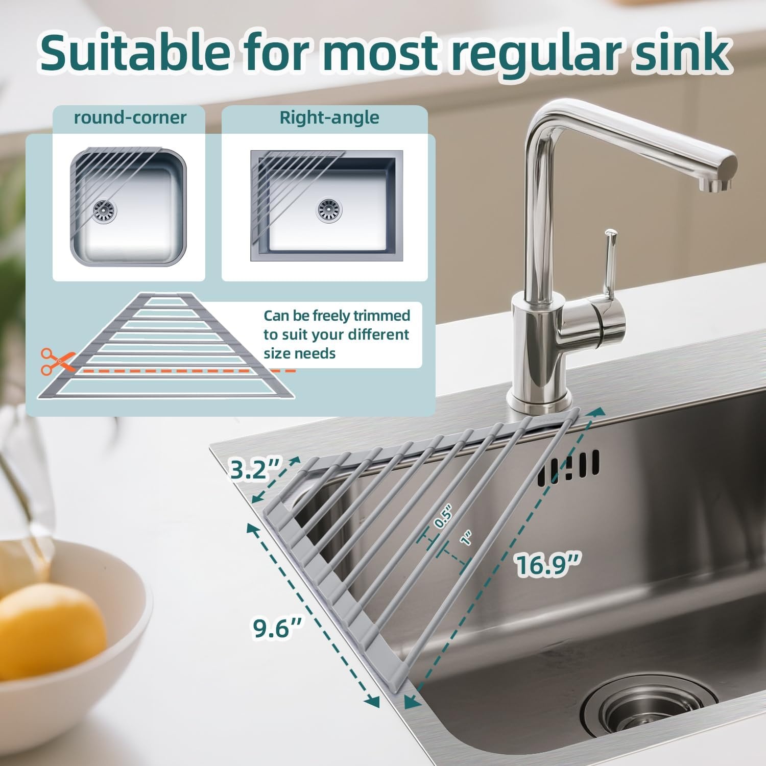 image:imageOhuhu Roll Up Dish Drying Rack Over The Sink Multipurpose RollUp Dish Racks 165 W x 13 L Rolling HeatResistant AntiSlip Silicone Coated Dish Drainer Portable Foldable for Kitchen CounterGray