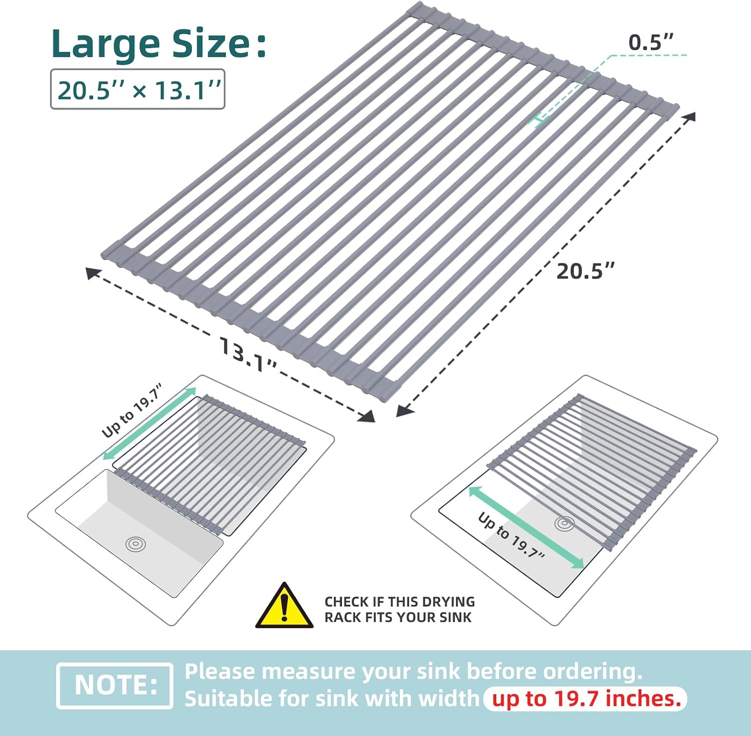 image:imageOhuhu Roll Up Dish Drying Rack Over The Sink Multipurpose RollUp Dish Racks 165 W x 13 L Rolling HeatResistant AntiSlip Silicone Coated Dish Drainer Portable Foldable for Kitchen CounterGray