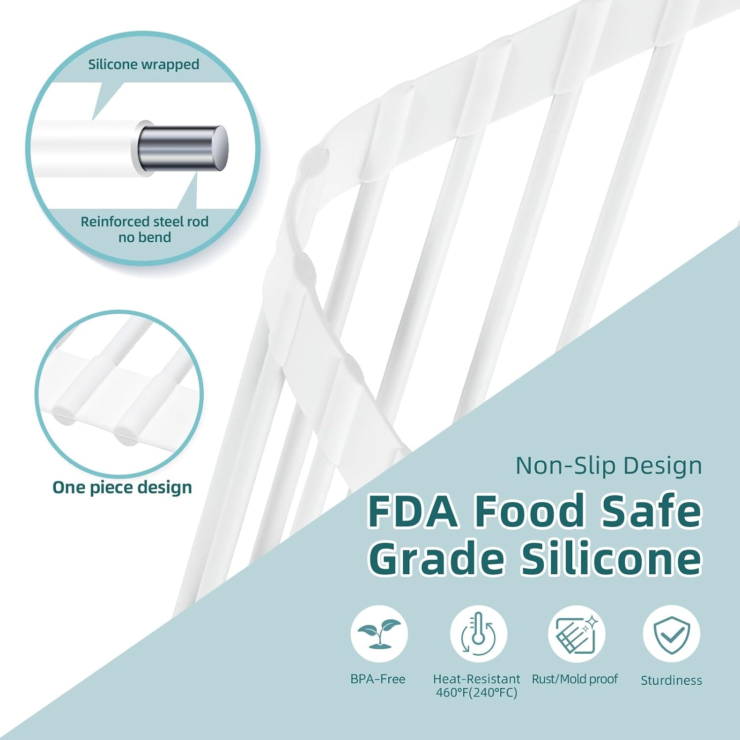 image:imageOhuhu Roll Up Dish Drying Rack Over The Sink Multipurpose RollUp Dish Racks 165 W x 13 L Rolling HeatResistant AntiSlip Silicone Coated Dish Drainer Portable Foldable for Kitchen CounterWhite