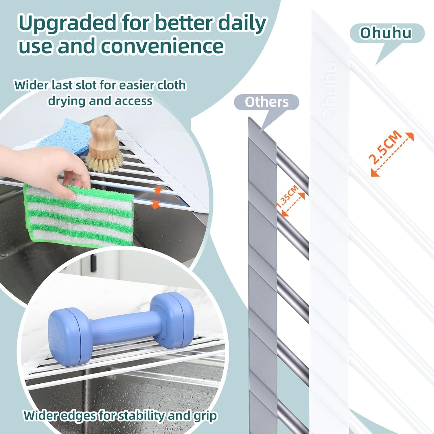 image:imageOhuhu Roll Up Dish Drying Rack Over The Sink Multipurpose RollUp Dish Racks 165 W x 13 L Rolling HeatResistant AntiSlip Silicone Coated Dish Drainer Portable Foldable for Kitchen CounterWhite