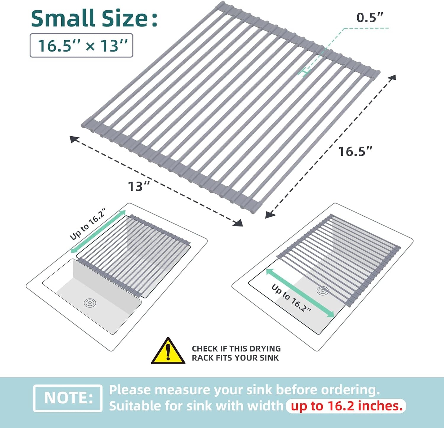 image:imageOhuhu Roll Up Dish Drying Rack Over The Sink Multipurpose RollUp Dish Racks 165 W x 13 L Rolling HeatResistant AntiSlip Silicone Coated Dish Drainer Portable Foldable for Kitchen CounterGray