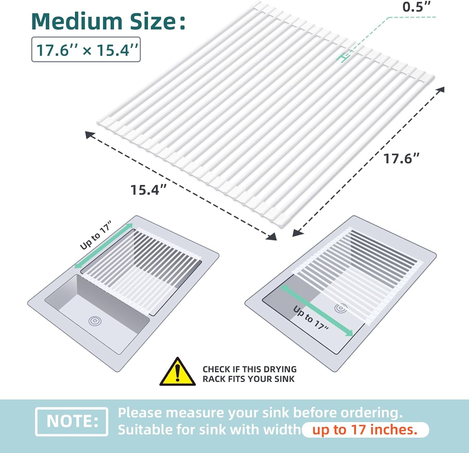image:imageOhuhu Roll Up Dish Drying Rack Over The Sink Multipurpose RollUp Dish Racks 165 W x 13 L Rolling HeatResistant AntiSlip Silicone Coated Dish Drainer Portable Foldable for Kitchen CounterWhite