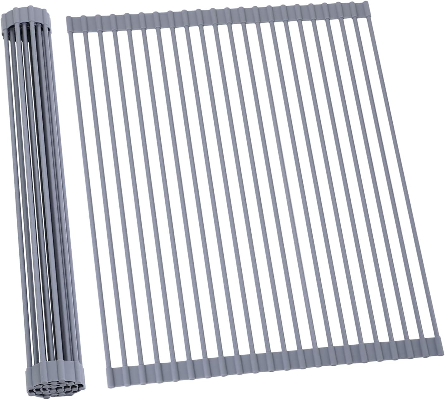 image:imageOhuhu Roll Up Dish Drying Rack Over The Sink Multipurpose RollUp Dish Racks 165 W x 13 L Rolling HeatResistant AntiSlip Silicone Coated Dish Drainer Portable Foldable for Kitchen CounterGray