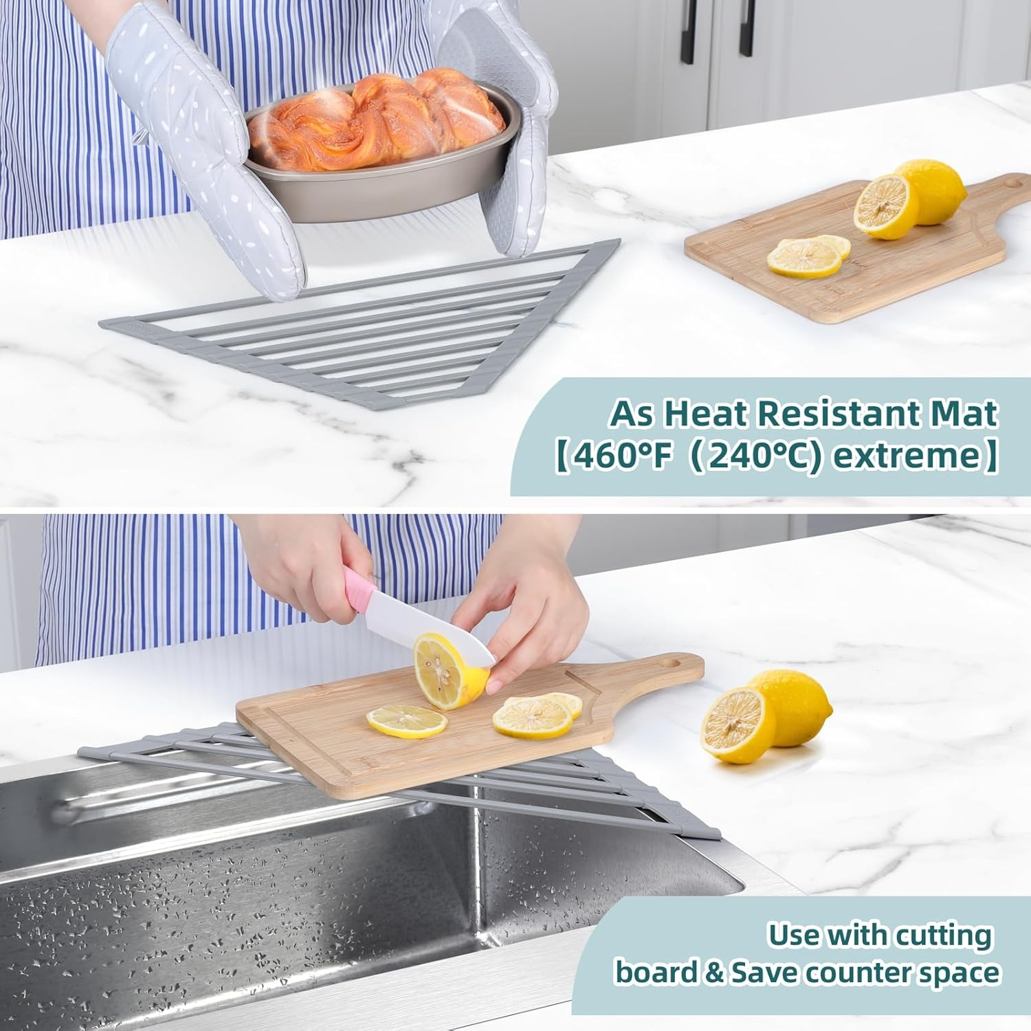 image:imageOhuhu Roll Up Dish Drying Rack Over The Sink Multipurpose RollUp Dish Racks 165 W x 13 L Rolling HeatResistant AntiSlip Silicone Coated Dish Drainer Portable Foldable for Kitchen CounterGray