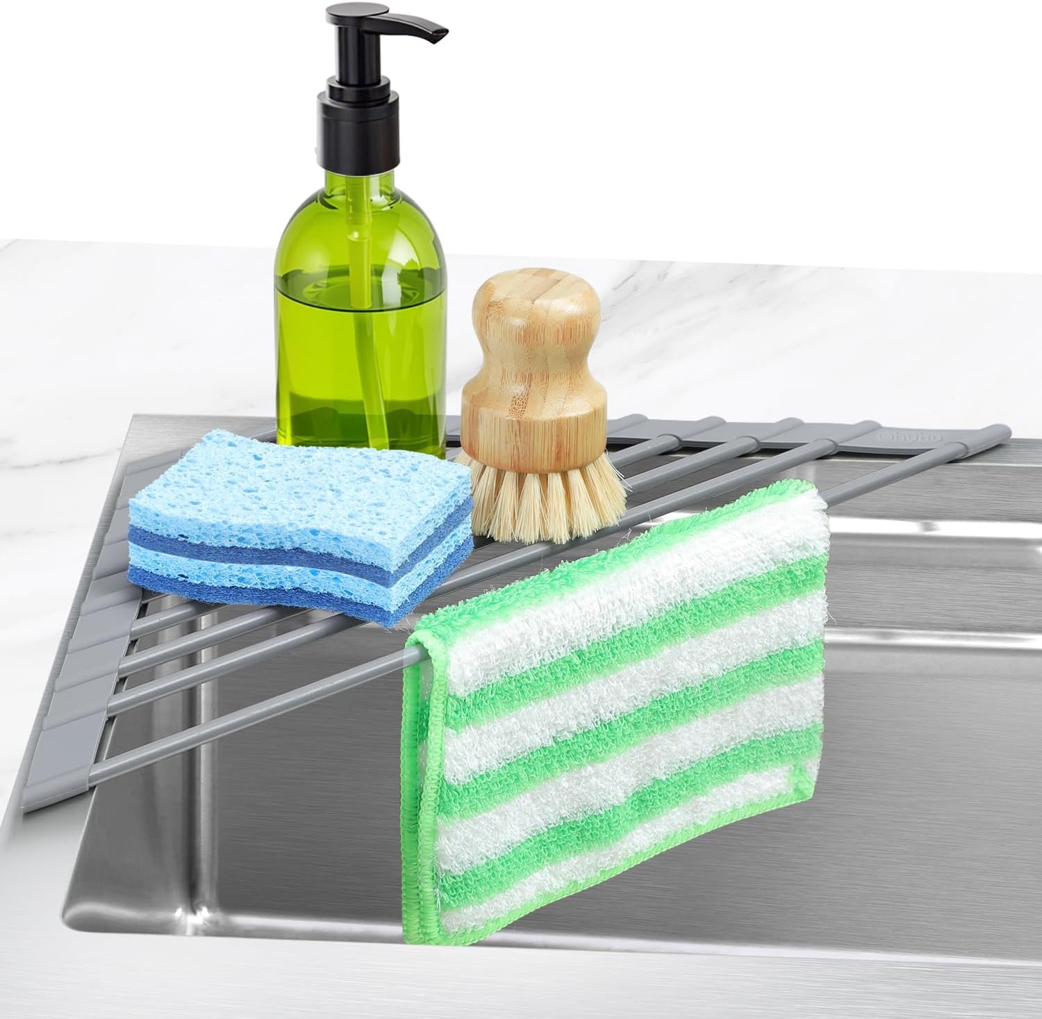 image:imageOhuhu Roll Up Dish Drying Rack Over The Sink Multipurpose RollUp Dish Racks 165 W x 13 L Rolling HeatResistant AntiSlip Silicone Coated Dish Drainer Portable Foldable for Kitchen CounterGray