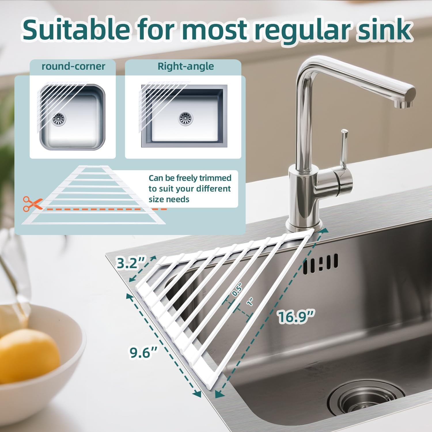 image:imageOhuhu Roll Up Dish Drying Rack Over The Sink Multipurpose RollUp Dish Racks 165 W x 13 L Rolling HeatResistant AntiSlip Silicone Coated Dish Drainer Portable Foldable for Kitchen CounterWhite