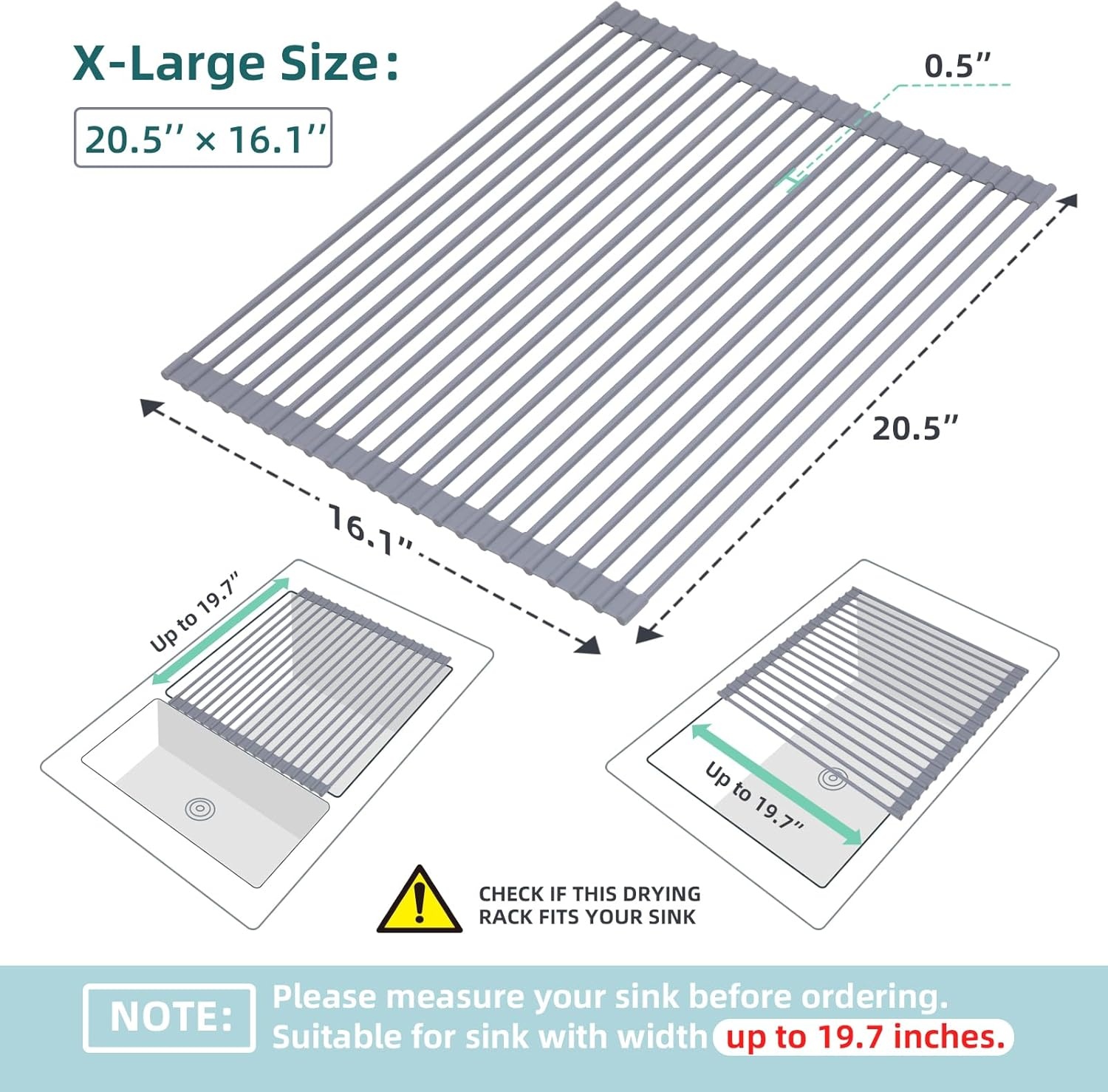 image:imageOhuhu Roll Up Dish Drying Rack Over The Sink Multipurpose RollUp Dish Racks 165 W x 13 L Rolling HeatResistant AntiSlip Silicone Coated Dish Drainer Portable Foldable for Kitchen CounterGray