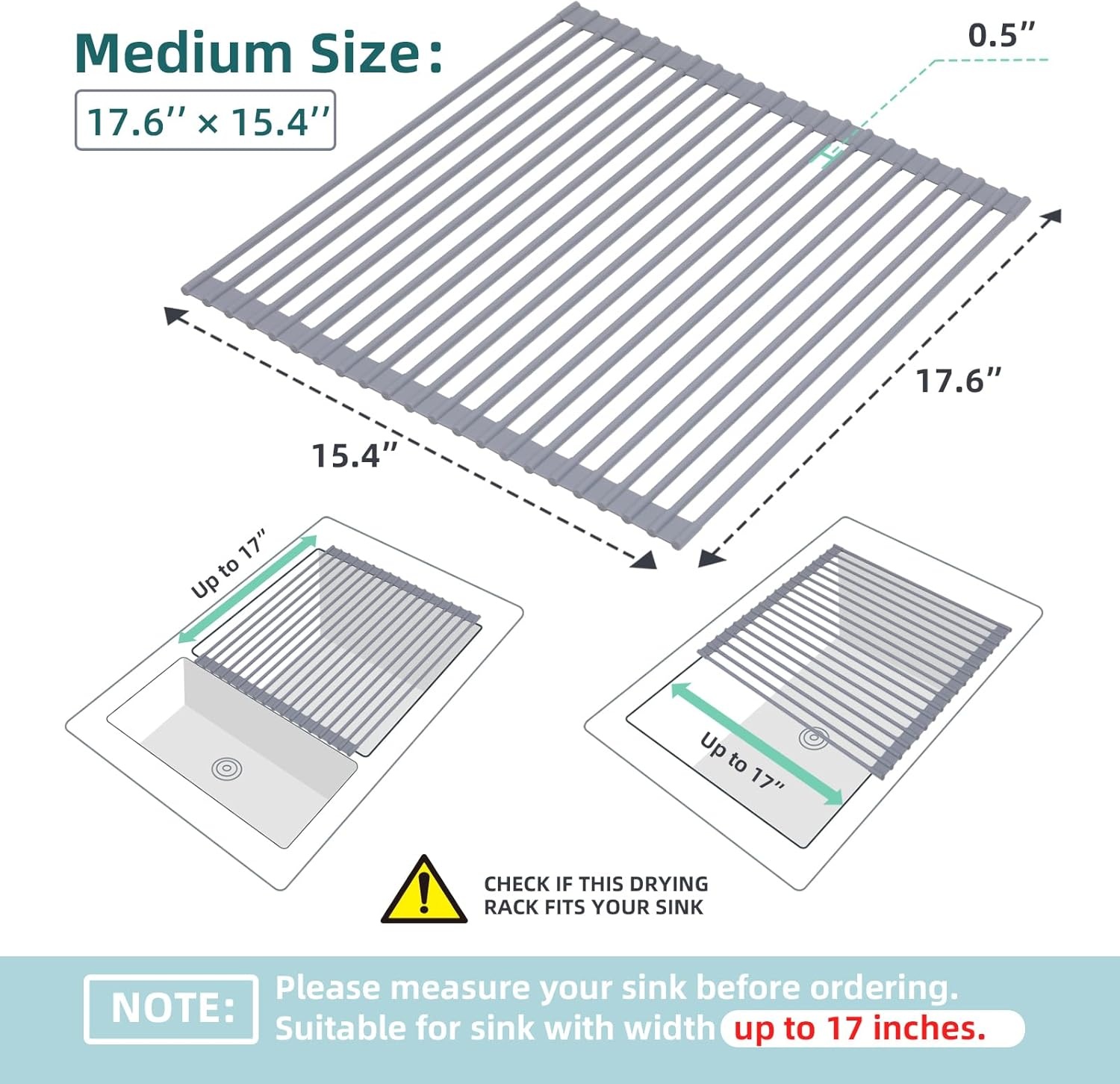 image:imageOhuhu Roll Up Dish Drying Rack Over The Sink Multipurpose RollUp Dish Racks 165 W x 13 L Rolling HeatResistant AntiSlip Silicone Coated Dish Drainer Portable Foldable for Kitchen CounterGray