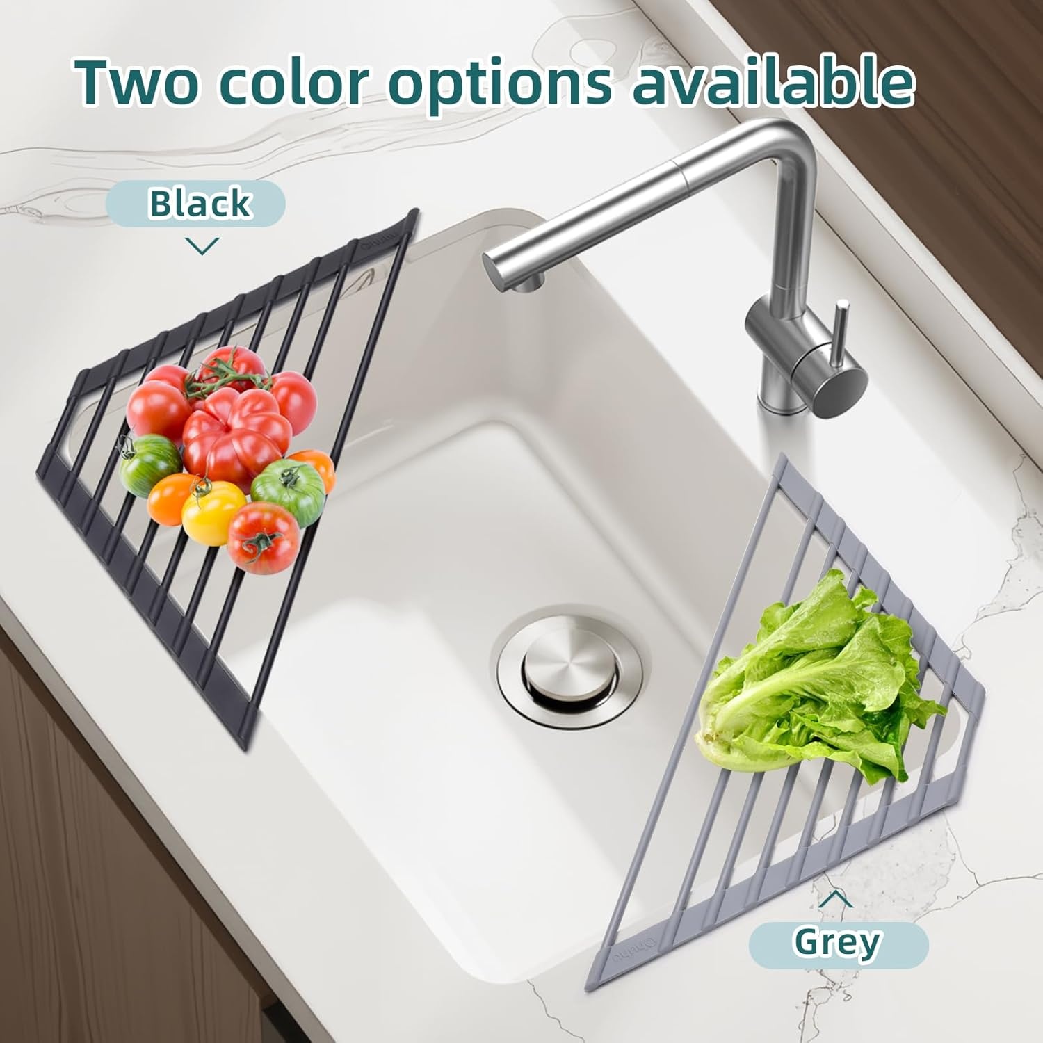 image:imageOhuhu Roll Up Dish Drying Rack Over The Sink Multipurpose RollUp Dish Racks 165 W x 13 L Rolling HeatResistant AntiSlip Silicone Coated Dish Drainer Portable Foldable for Kitchen CounterGray