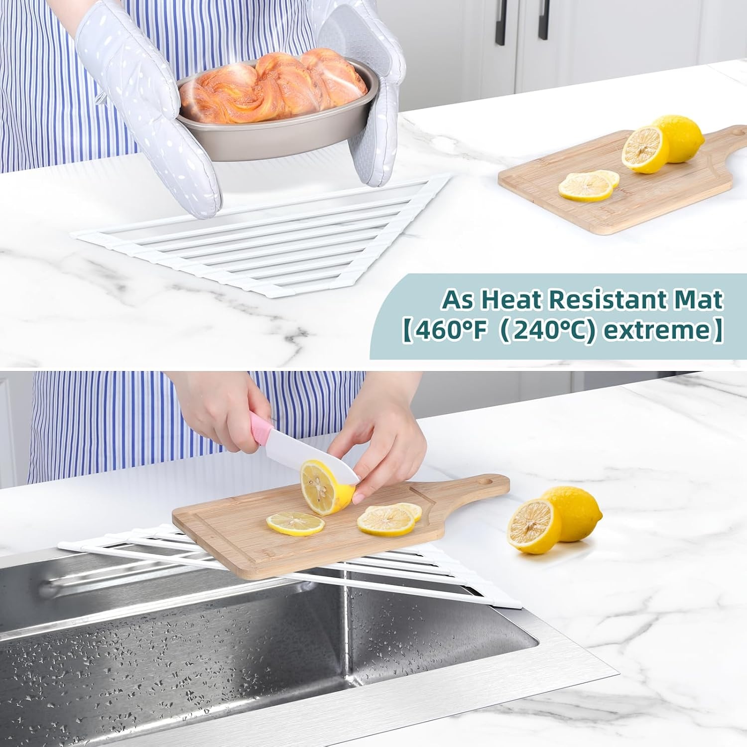 image:imageOhuhu Roll Up Dish Drying Rack Over The Sink Multipurpose RollUp Dish Racks 165 W x 13 L Rolling HeatResistant AntiSlip Silicone Coated Dish Drainer Portable Foldable for Kitchen CounterWhite