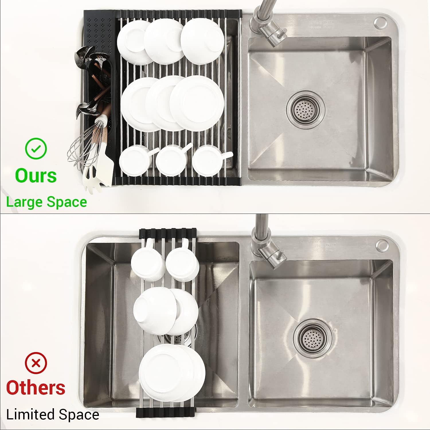 image:imageOhuhu Roll Up Dish Drying Rack with Utensil Holder Sink Dish Drying Rack 173 L x 156 W Dish Drainer Multipurpose Collapsible Dish Racks for Kitchen Counter Organizer