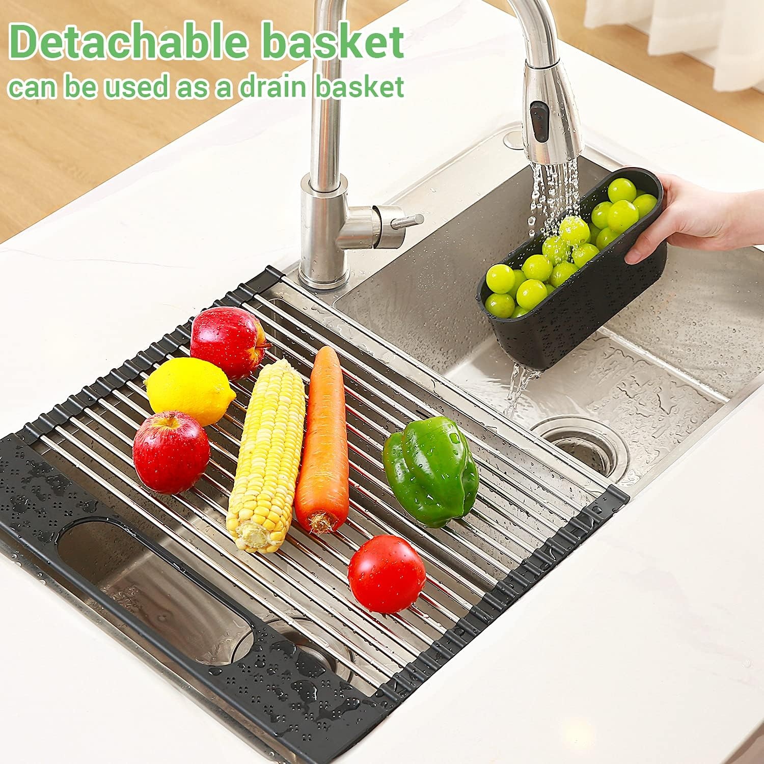 image:imageOhuhu Roll Up Dish Drying Rack with Utensil Holder Sink Dish Drying Rack 173 L x 156 W Dish Drainer Multipurpose Collapsible Dish Racks for Kitchen Counter Organizer