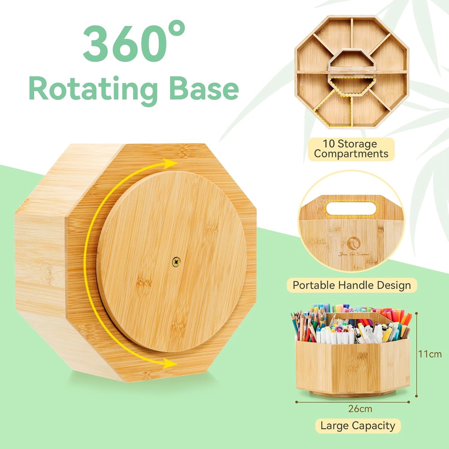 image:imageOhuhu Rotating Marker Organizer for Alcohol Markers 360 Rotating Bamboo Storage Hold 162 Honoluluamp B Alcohol Markers Pens Pencil Holder with 10 Compartments for Home Classroom Office Decor