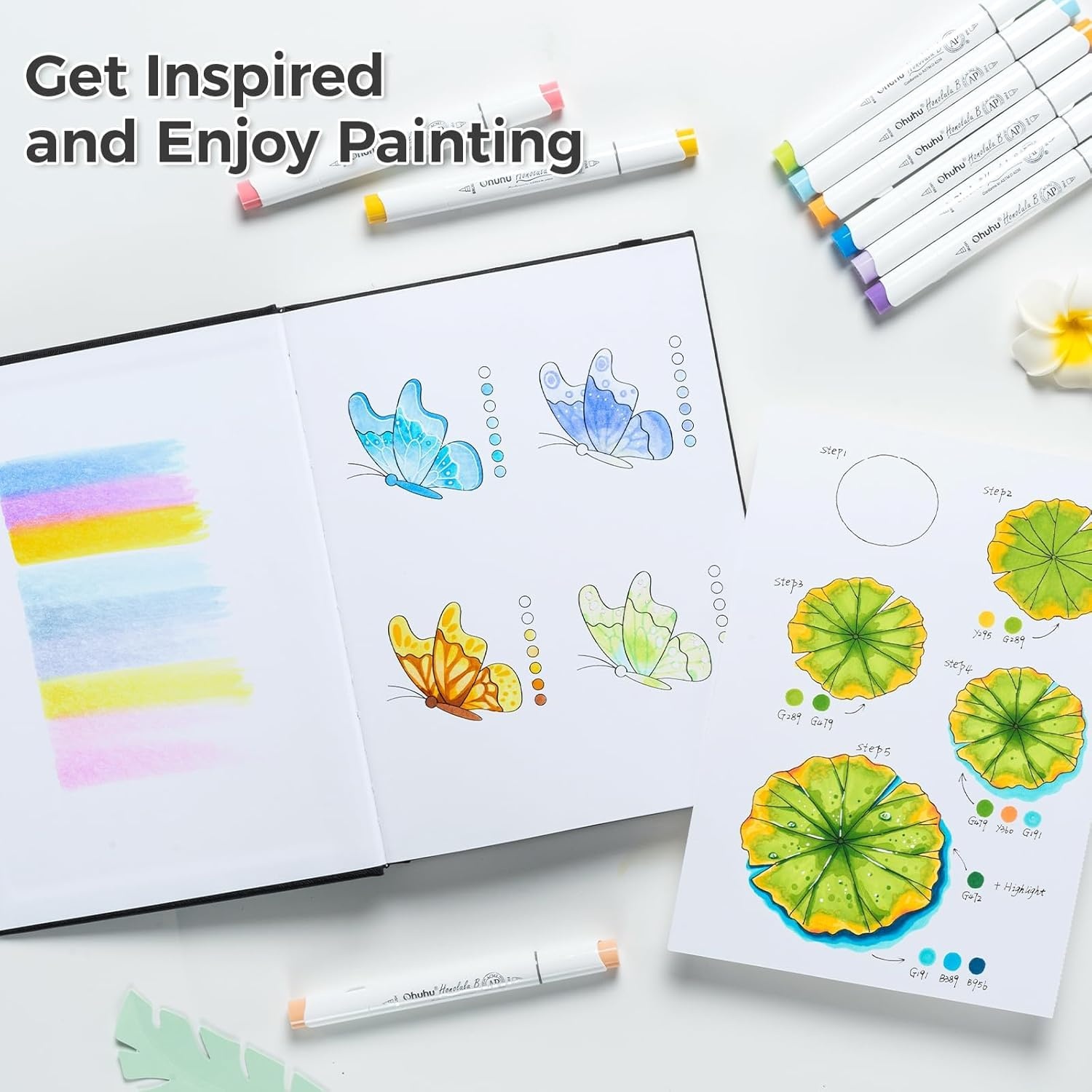 image:imageOhuhu Sketchbook Marker Paper Pad 83x83 Square Art Sketch Book Drawing Papers 78 Sheets156 Pages 120 LB200 GSM Hardcover Sketching Books for Alcohol Markers Heavyweight Sketchpad Christmas Gift7 x 10