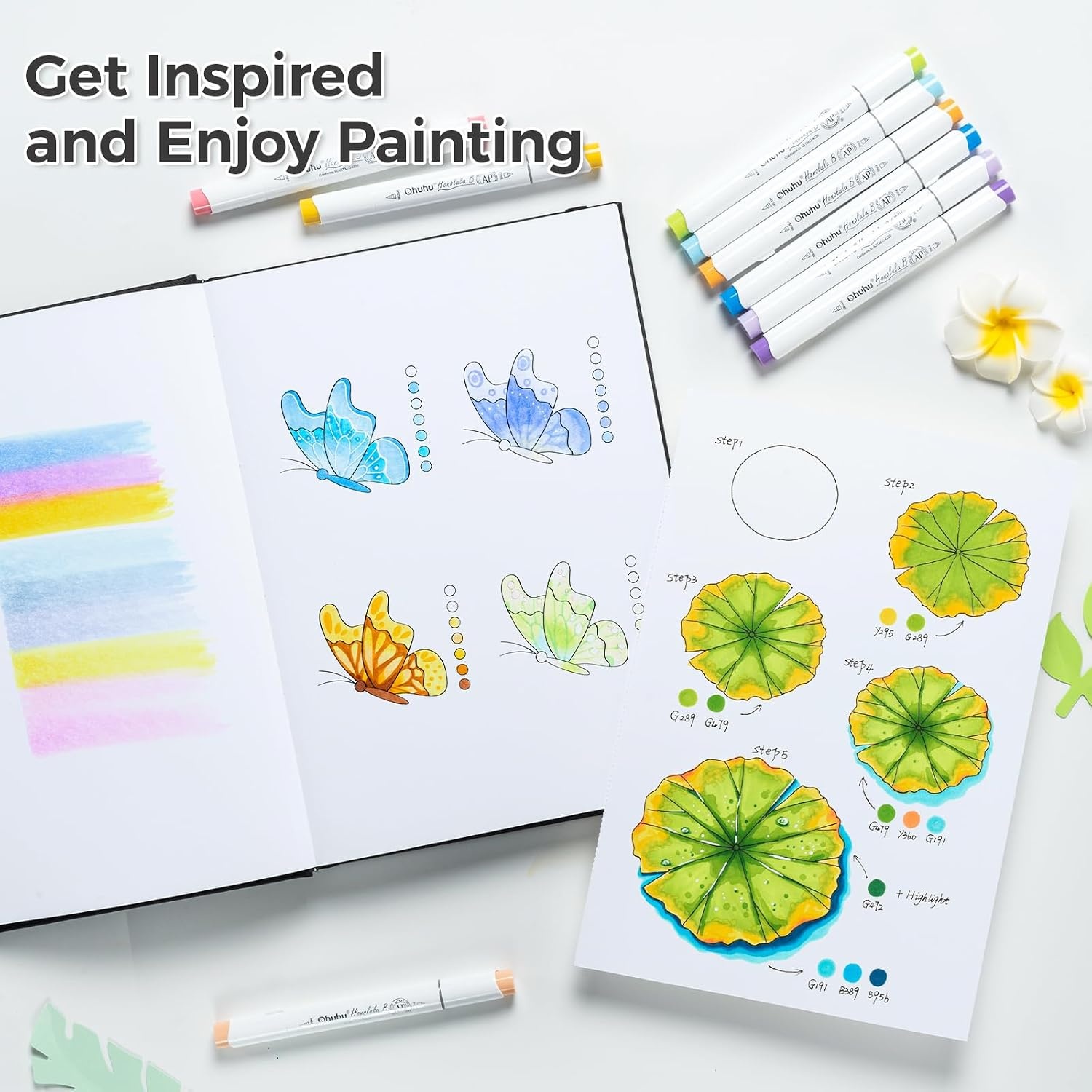 image:imageOhuhu Sketchbook Marker Paper Pad 83x83 Square Art Sketch Book Drawing Papers 78 Sheets156 Pages 120 LB200 GSM Hardcover Sketching Books for Alcohol Markers Heavyweight Sketchpad Christmas Gift83 x 117