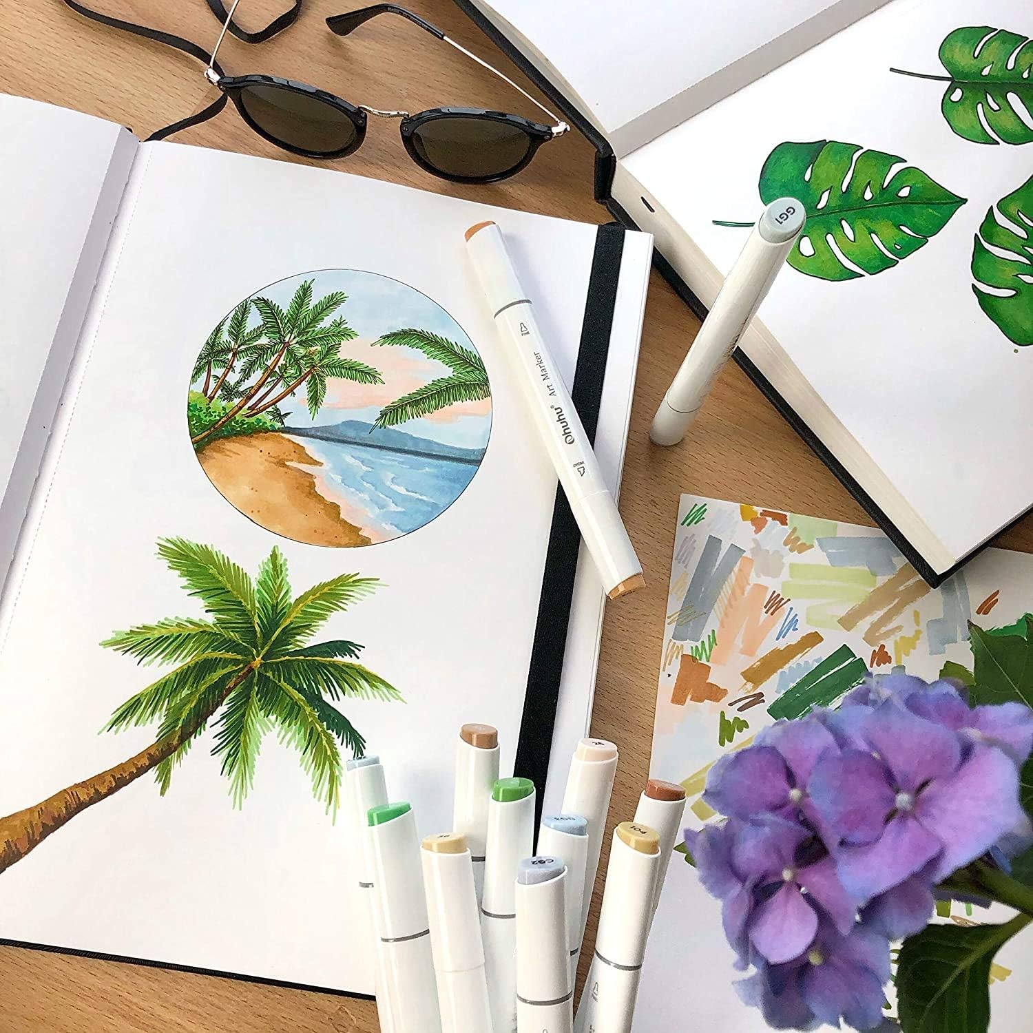 image:imageOhuhu Sketchbook Marker Paper Pad 83x83 Square Art Sketch Book Drawing Papers 78 Sheets156 Pages 120 LB200 GSM Hardcover Sketching Books for Alcohol Markers Heavyweight Sketchpad Christmas Gift83 x 83