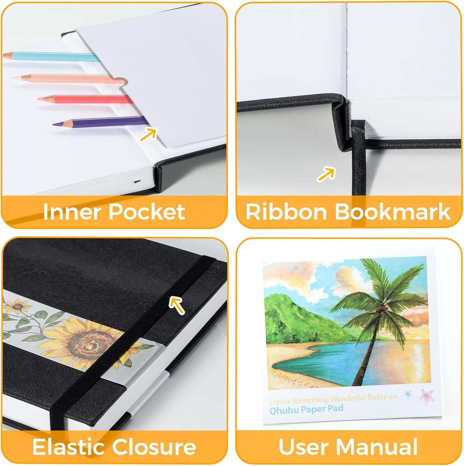 image:imageOhuhu Sketchbook Marker Paper Pad 83x83 Square Art Sketch Book Drawing Papers 78 Sheets156 Pages 120 LB200 GSM Hardcover Sketching Books for Alcohol Markers Heavyweight Sketchpad Christmas Gift83 x 83 and 83 x 117