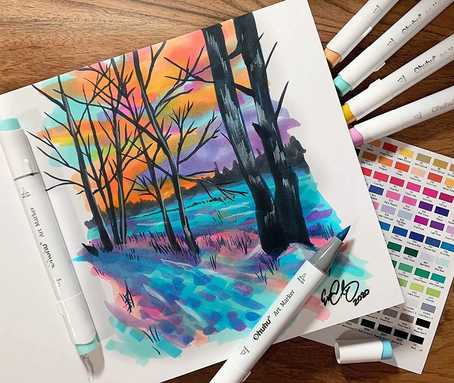 image:imageOhuhu Sketchbook Marker Paper Pad 83x83 Square Art Sketch Book Drawing Papers 78 Sheets156 Pages 120 LB200 GSM Hardcover Sketching Books for Alcohol Markers Heavyweight Sketchpad Christmas Gift83 x 83