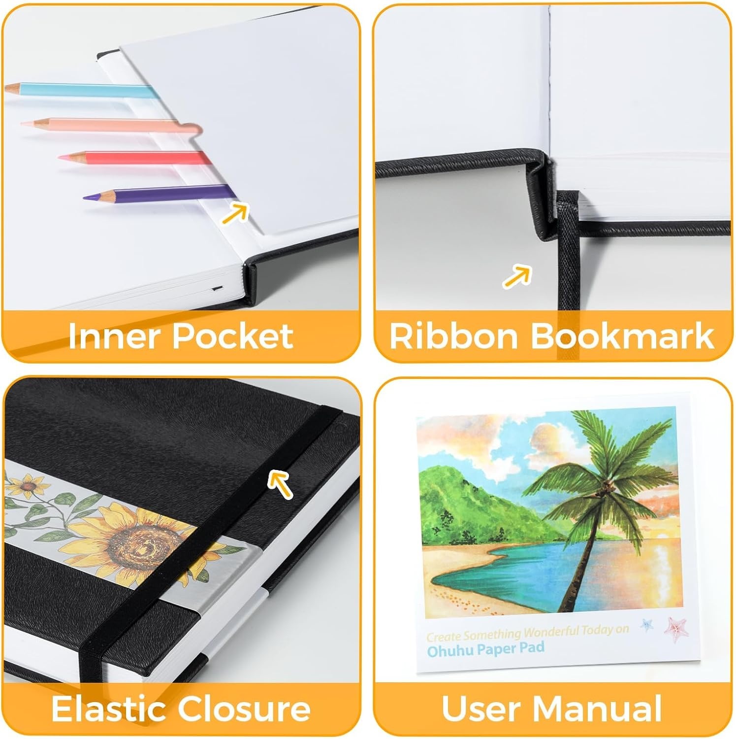 image:imageOhuhu Sketchbook Marker Paper Pad 83x83 Square Art Sketch Book Drawing Papers 78 Sheets156 Pages 120 LB200 GSM Hardcover Sketching Books for Alcohol Markers Heavyweight Sketchpad Christmas Gift7 x 10
