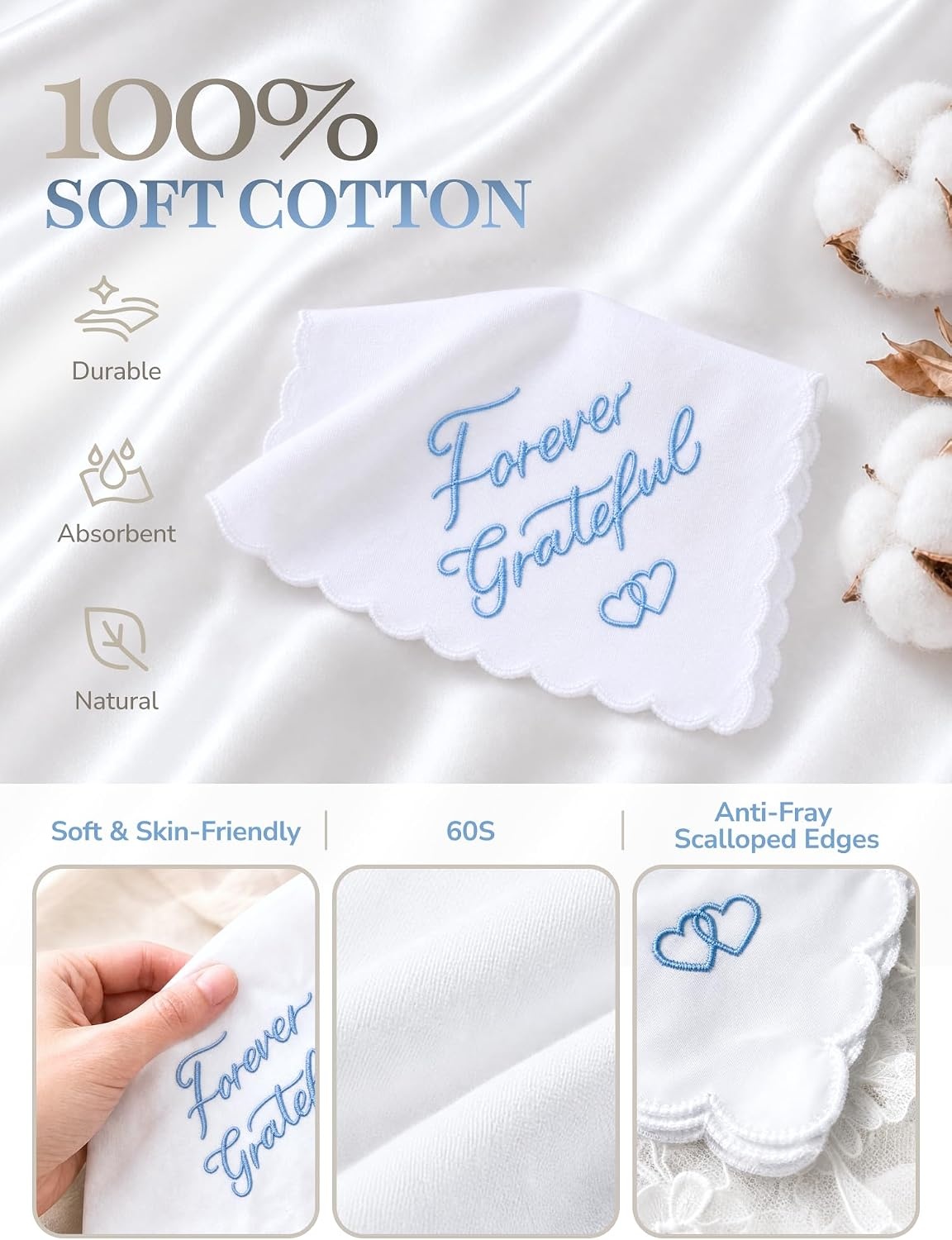 image:imageOhuhu Something Blue Wedding Handkerchief Gift Artist Design EmbroideredForever Grateful